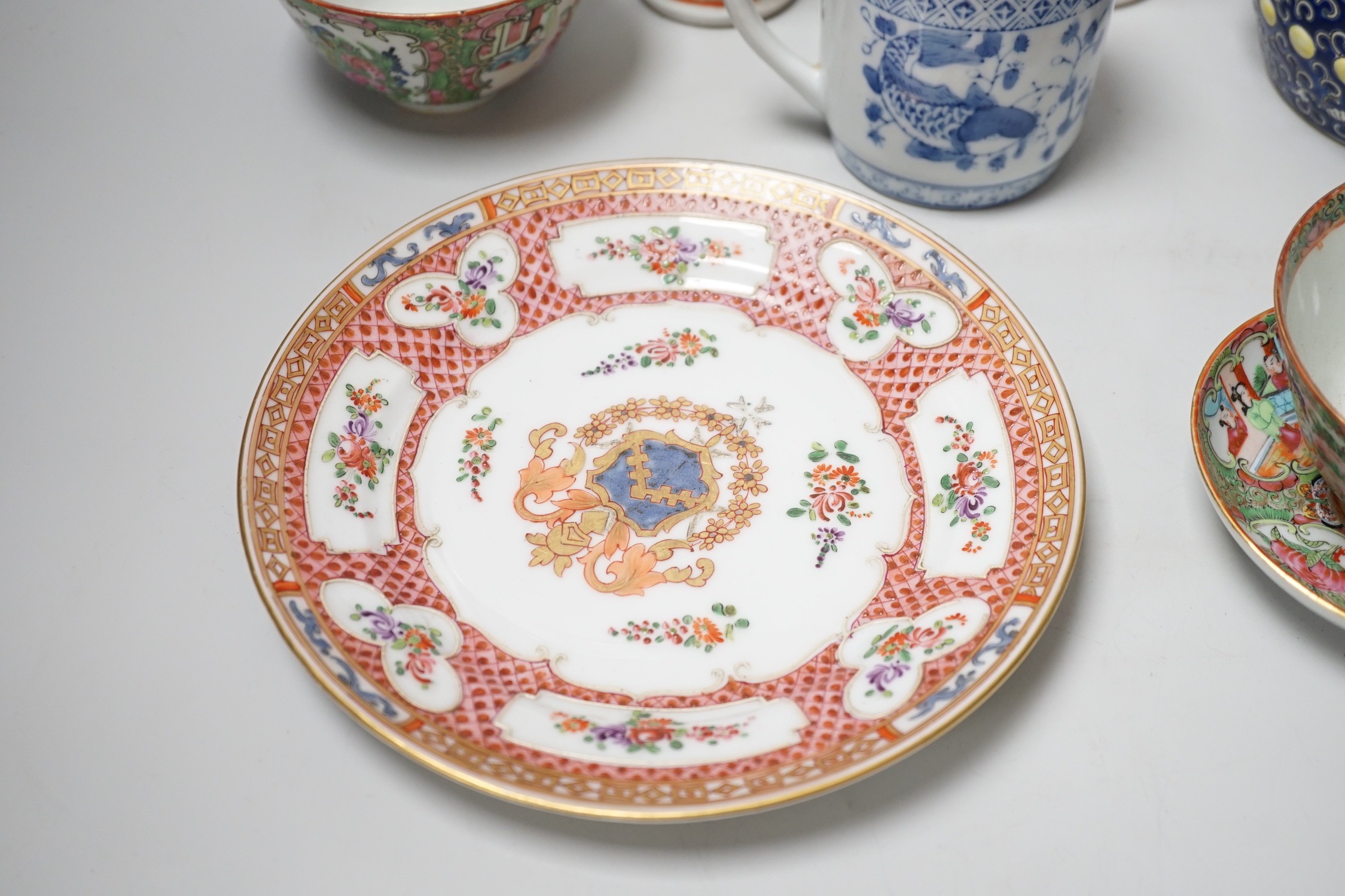 A group of 19th/20th century Chinese enamelled porcelain and a Samson armorial plate